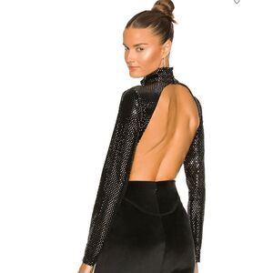 NWOT h:ours Silvana Openback Bodysuit in Black Size S